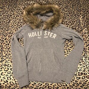 Hollister Heather Gray Hoodie with Faux Fur